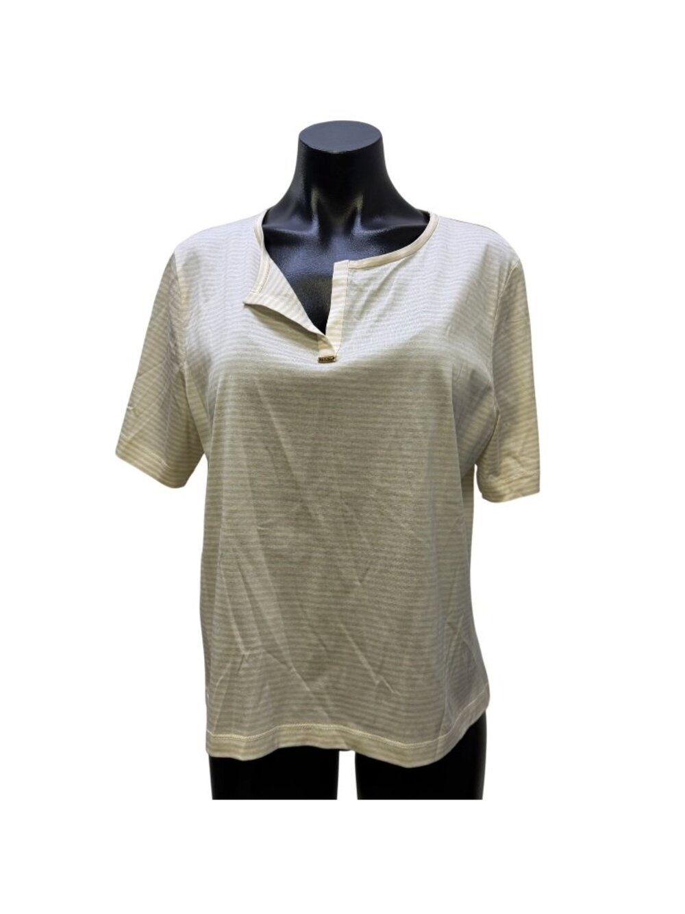 St. John Sport Cream White Striped Cotton Blouse XL